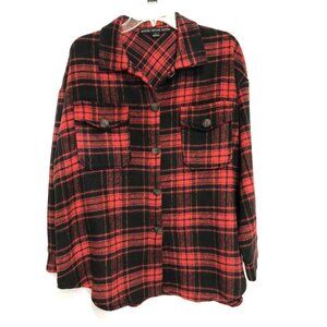 Hyfve Women’s Size Large Red Plaid Long Sleeve Button Up Flannel Shirt/Jacket